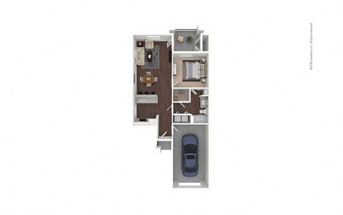 Floor plan for 1 bed, 1 bath, 730 sqft
